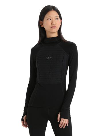 Black Women's Icebreaker ZoneKnit™ Merino Insulated Long Sleeve Hoodie Base Layers | USA 1885PJJQ